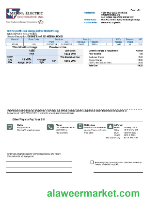 USA Texas Medina Electric business utility bill template in Word and PDF formats